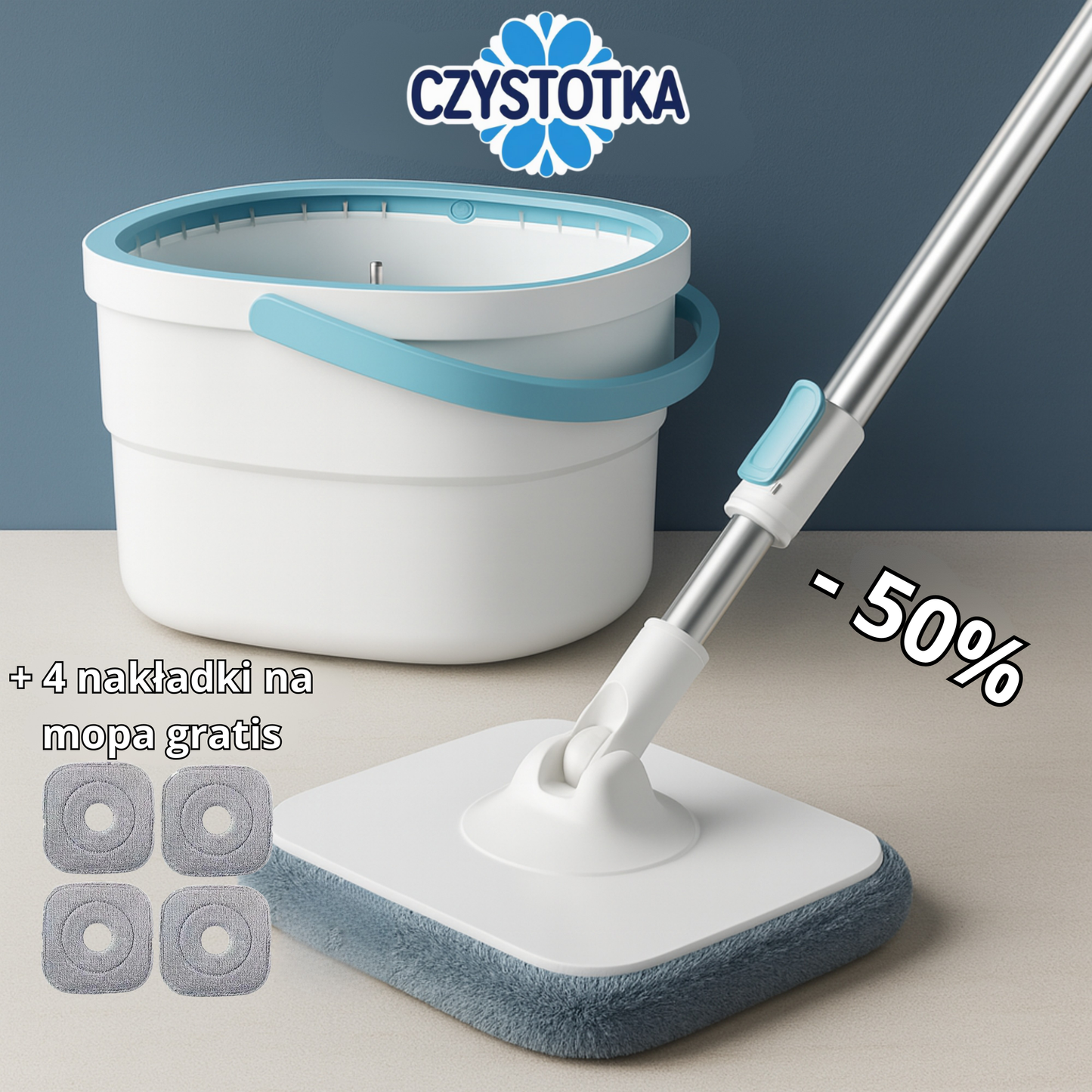 Czystotka AquaPure™ – Samoczyszczący Mop Obrotowy z Separacją Czystej i Brudnej Wody